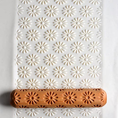 MKM Pottery Tools Wood Big Hand Rollers for Clay (BHR-123 Geometric Daisies) - color: BHR-123 Geometric Daisies