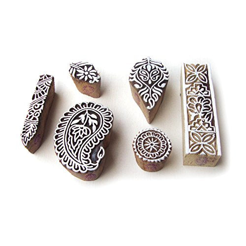 Indian Paisley and Leaf Motif Wood Block Stamps (Set of 6) Htag0324 - color: Htag0324