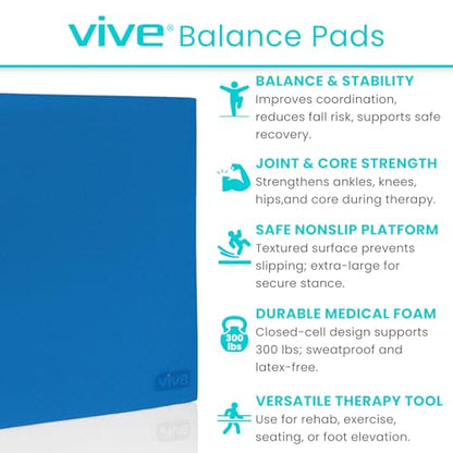 Vive Balance Pad - Foam Large Yoga Mat Trainer for Physical Therapy, Stability Workout, Knee and Ankle Exercise, Strength Training, Rehab - Chair Cushion for Adults, Kids, and Travel - color: Champion Blue