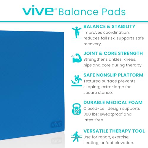 Vive Balance Pad - Foam Large Yoga Mat Trainer for Physical Therapy, Stability Workout, Knee and Ankle Exercise, Strength Training, Rehab - Chair Cushion for Adults, Kids, and Travel - color: Champion Blue