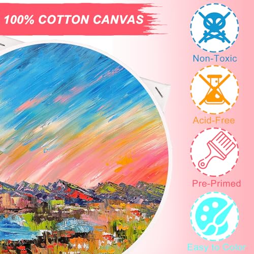 7 Pack Stretched Canvases for Painting, Multi Size 11x14, 9.44x12, 8x10, 5x7, 4x4, Round Canvas with 8x8, 10x10, Primed Blank Canvas for Oil, Acrylic Paint, Beginner, Artist - size: 7 Packs - 7 Sizes (1 of Each)