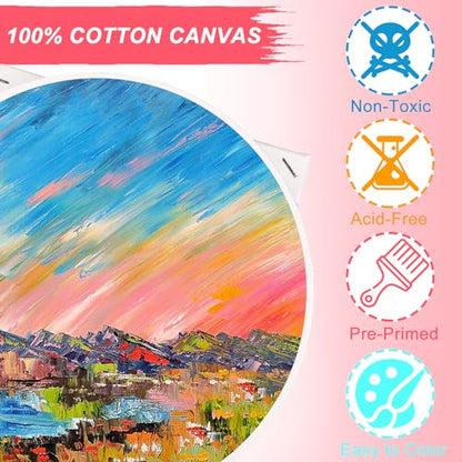 7 Pack Stretched Canvases for Painting, Multi Size 11x14, 9.44x12, 8x10, 5x7, 4x4, Round Canvas with 8x8, 10x10, Primed Blank Canvas for Oil, Acrylic Paint, Beginner, Artist - size: 7 Packs - 7 Sizes (1 of Each)
