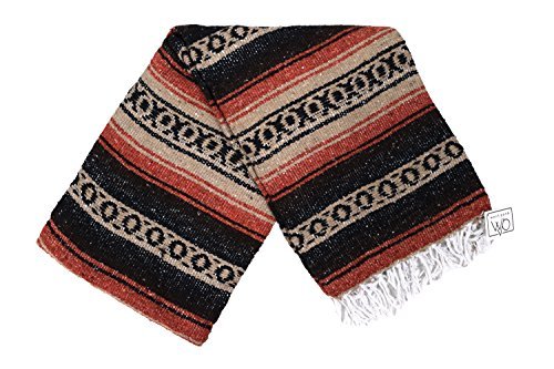 Heavyweight Mexican Falsa Yoga Blanket, Extra Thick with Stripes -- Great Beach/Picnic Blanket, Mexican Blanket or Throw -- Handmade Traditional Mexican Blanket in Orange, Black and Brown - color: Earth Color