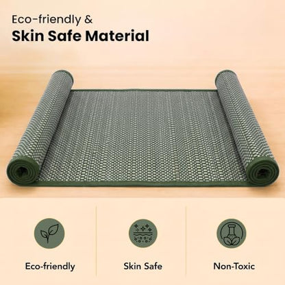 LFH Home Handmade Straw Yoga Mat For Exercise, Workout, Fitness - Perfect Heavy Quality Eco Friendly Natural Straw Reversible Yoga Mat for Men & Women - 72x24 Inch - color: Military Green