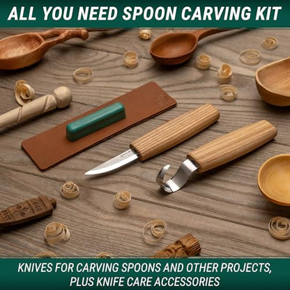 BeaverCraft S01 Wood Spoon Carving Knives Set Spoon Making Tools Kit Whittling Knife Hook Knife Right-handed Bowl Cup Kuksa for Beginners Woodworking Professional Wood Carving Kit