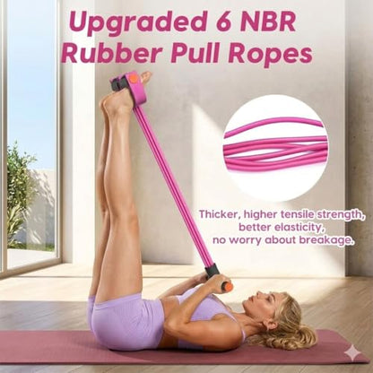 Multifunction Pedal Resistance Band with Handles, Pink | 6-Tube Natural Rubber Elastic Yoga Pedal Puller for Home Workouts, Full-Body, Core Strength, Arm Training and Leg Exercises