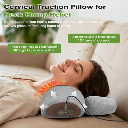 3-in-1 Neck Massager Pillow with Heat, Vibration & Gentle Traction - color: Gray