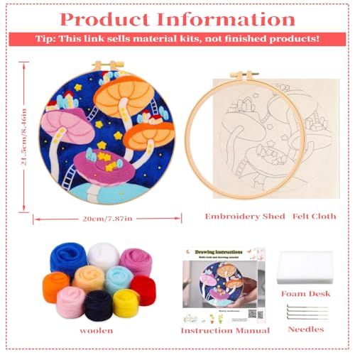 Wonafa Needle Felt Starter Set,Wool Needle Felt Starter Kit, Beginner Needles Felts Kit (Mushroom Star)(Mushroom Star) - color: Mushroom Star