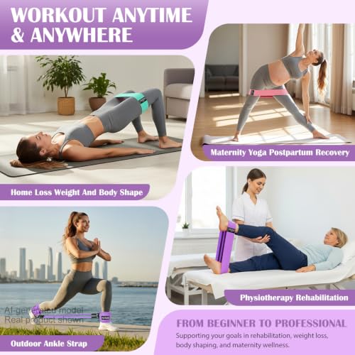 KUTIZE Ankle Resistance Bands with Cuffs & Fabric Resistance Bands Set - Legs & Glutes Workout Equipment for Women & Men, Home Gym Heavy Exercise Bands for Hip, Yoga, Strength Training, Rehab, Pilates - color: Purple
