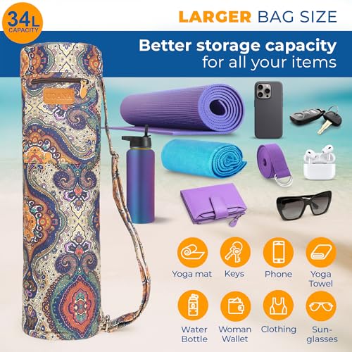UDANA Canvas Yoga Mat Bag for Women & Men, Full-Zip Carrier with 3 Pockets & Adjustable Strap, Stylish Gym & Pilates Bag – Available in Multiple Sizes