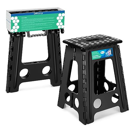 Dyforce Folding Step Stool 17.5 Inch,400lbs Foldable Step Stool for Adults | Step Stool Foldable Black,Non-Slip Plastic Stepping Stool with Carry Handle,Lightweight for Bathroom Kitchen Bedroom Garden - color: Black, size: 17.5inch