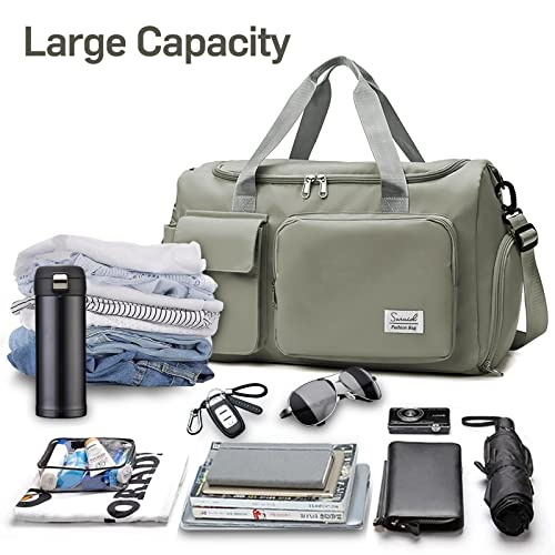Suruid Gym Bag with Shoe Compartment, Sports Duffle Bag for Women, DGray - color: Dark Gray