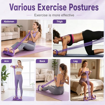 Pedal Resistance Band with Handles, 8 Tube Upgraded Exercise Band, 3-in-1 Multi-Function Latex Fitness Equipment for Foot Pull, Back & Chest Workout - color: pink