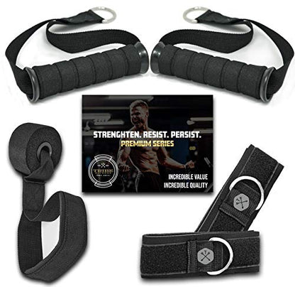 TRIBE Resistance Bands Accessories Equipment System for Home Gym, Exercise, Workout, Tube Bands & Cable Machines. Premium Ankle Straps, Door Anchor & Cushioned Handles. Heavy Duty Handle & Attachments