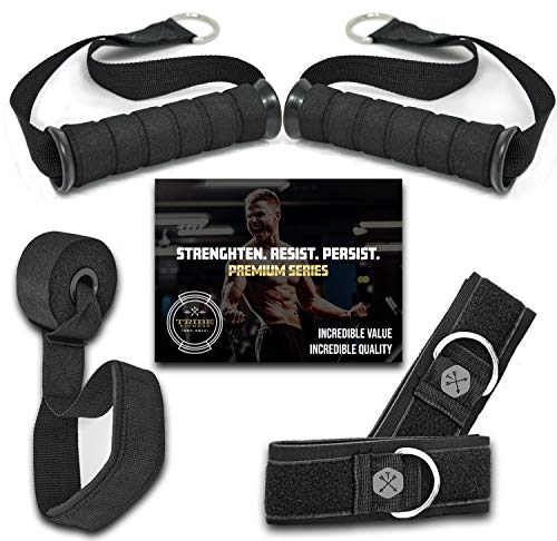 TRIBE Resistance Bands Accessories Equipment System for Home Gym, Exercise, Workout, Tube Bands & Cable Machines. Premium Ankle Straps, Door Anchor & Cushioned Handles. Heavy Duty Handle & Attachments