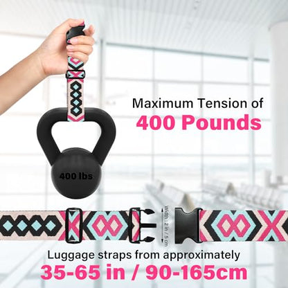 6 Pieces Luggage Straps Patterned Luggage Strap Suitcase Straps Luggage Belt Adjustable Travel Luggage Belt Strap with Quick Release Buckle, 2 inches Wide by 72 inches Long (Geometric Style) - style: Geometric Style