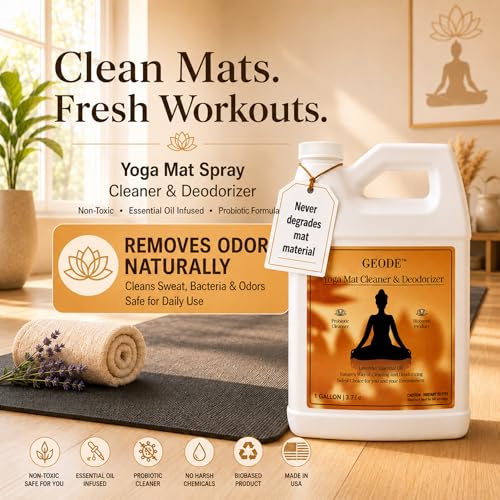 Yoga Mat Cleaner & Deodorizer Spray – Lavender Essential Oil Formula for Yoga Mats, Pilates Reformers & Gym Equipment – Natural No-Residue Workout Mat Cleaner, Non-Toxic Daily Cleaning Spray (128 Oz) - size: 128 Fl Oz (Pack of 1)