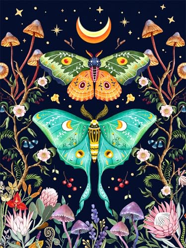 SANYUN Diamond Art Kits for Adults Beginners,Luna Moth 5D Diamond Painting for Adults,DIY Flowers Mushroom Paint with Diamonds Art Crafts for Gift and Decoration(12 X 16 Inch) - color: C-006 luna moth