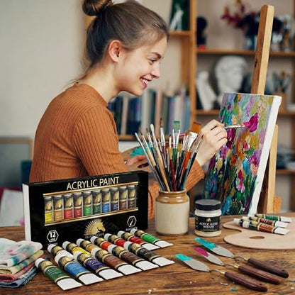 MyArtscape Heavy Body Acrylic Paint Set - 12 x 12ml Acrylic Paint | Rich pigment heavy body acrylic paint for canvas wood fabric with smooth blending and high opacity