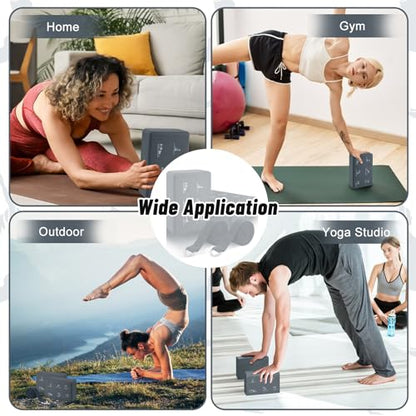 RETON Yoga Blocks Set with Straps, High Density Yoga Bricks, Lightweight EVA Foam Pilates Block, 2 Yoga Blocks with 2 Straps for Yoga, Pilates, Fitness, Stretching and Toning - color: Gray