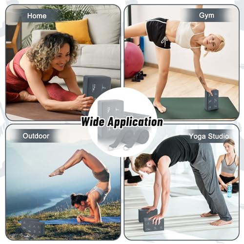 RETON Yoga Blocks Set with Straps, High Density Yoga Bricks, Lightweight EVA Foam Pilates Block, 2 Yoga Blocks with 2 Straps for Yoga, Pilates, Fitness, Stretching and Toning - color: Gray