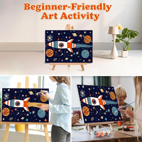 Gemozaic Outer Space Paint by Numbers Kit for Kids with Frame and Easel | Cartoon Rocket Paint by Number for Kids Age 8-12, Easy DIY Acrylic Numbers Painting for Boys 10 Years Old, 12 x 8 Inch - color: BKH3434