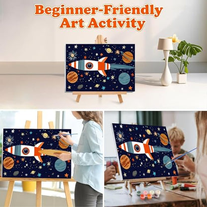 Gemozaic Outer Space Paint by Numbers Kit for Kids with Frame and Easel | Cartoon Rocket Paint by Number for Kids Age 8-12, Easy DIY Acrylic Numbers Painting for Boys 10 Years Old, 12 x 8 Inch - color: BKH3434