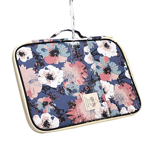 JAKAGO Travel Portfolio Organizer Waterproof A4 Document Bag Multifunctional Travel Note Pouch Zippered Case for Notebook, Ipad, Journals, Sketch Books (Flower) - color: Flower