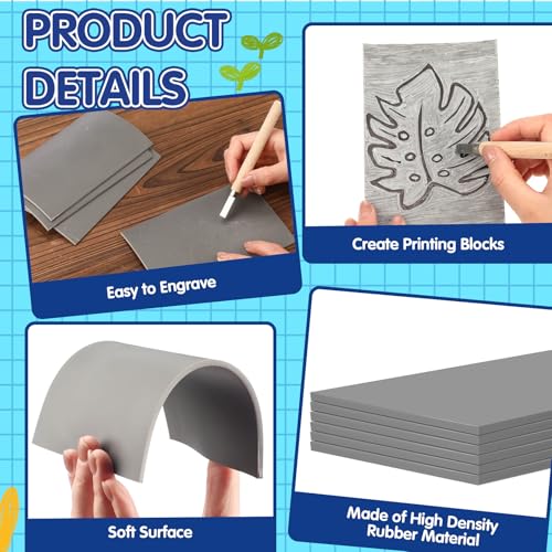 MotiMind 18 Pcs Linoleum Blocks 6 x 8 Inch for Printmaking Rubber Carving Block Soft Gray Linocut Block for DIY Crafting Projects Scrapbook Painting Stamp Maker - size: 6 x 8 Inch
