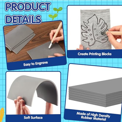 MotiMind 18 Pcs Linoleum Blocks 4 x 6 Inch for Printmaking Rubber Carving Block Soft Gray Linocut Block for DIY Crafting Projects Scrapbook Painting Stamp Maker - size: 4 x 6 Inch