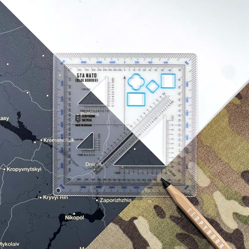 Ecopybook Flexible GTA NATO Army Protractor, Square Map Military Protractor for Land Navigation, 125x125mm, Matte Anti-Glare Army Coordinate Scale