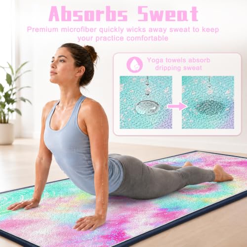 Yoga Mat Towel,Hot Yoga Towel High-Definition Pattern,Machine Washable with Ultra-Absorbent Yoga Towels for Hot Yoga Non Slip for Fitness,Exercise,Pilates,72 x 27 in,Pink and Green Gradient - color: Pink and Green Gradient