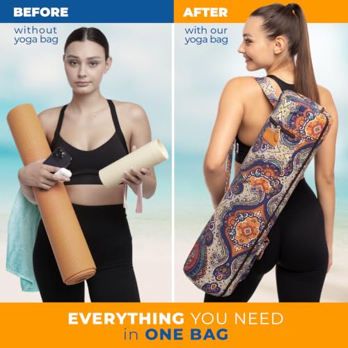 UDANA Canvas Yoga Mat Bag for Women & Men, Full-Zip Carrier with 3 Pockets & Adjustable Strap, Stylish Gym & Pilates Bag – Available in Multiple Sizes