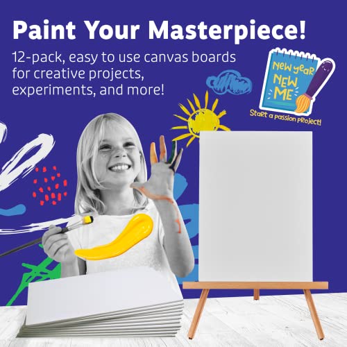Artlicious Canvases for Painting - Pack of 12, 12 x 16 Inch Blank White Canvas Boards - 100% Cotton Art Panels for Oil, Acrylic & Watercolor Paint - size: 12x16" - 12Pcs