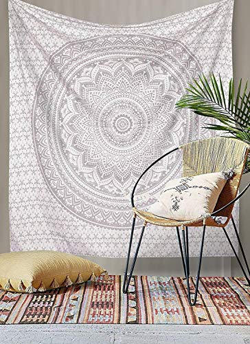 Popular Handicrafts Tapestry Wall Hanging Hippie Ombre Mandala Bohemian Hippy Metallic Shine Intricate Indian Tapestries Bedspread 54 x 82 Inches (140cm x 210cm) Silver - color: Silver, size: 82"L x 54"W