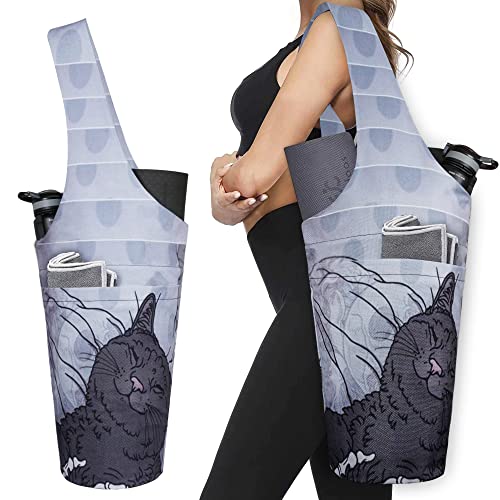 Yoga Mat Bag - Long Tote with Pockets - Holds More Yoga Accessories - Yoga Bag Fit Most Size Mats - Yoga Mat Carrier - color: Cat
