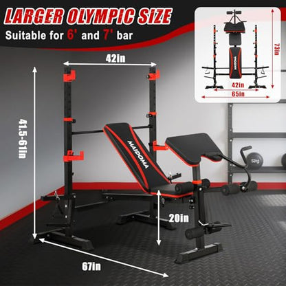 MAIDOMA Multi-Function 8 in 1 Foldable Weight Bench Set with Leg Extension - color: rust red