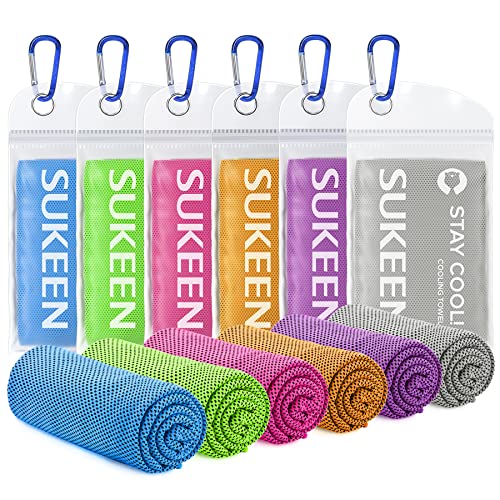 Sukeen Cooling Towels 6 Pack (40"x 12"), Cooling Towels for Neck and Face, Cooling Rags, Lightweight Soft Breathable Towels for Yoga, Sport, Workout, Running, Gym, Camping, Fitness - color: Orange+purple+green+pink+lake Blue+gray