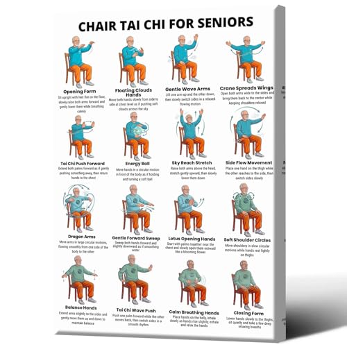 Chair Tai Chi for Seniors Men Workout Poster, Gentle Seated Exercise Guide, Senior Fitness Print for Balance, Mobility & Wellness, Home Gym & Care Facility Décor - color: colorful04, size: 40X60cm Framed
