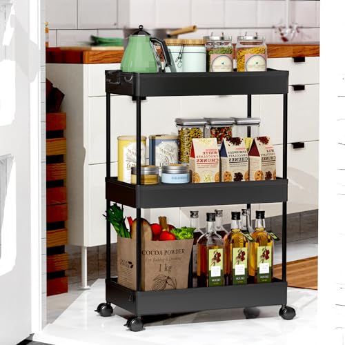 SPACEKEEPER 3 Tier Rolling Cart, Bathroom Cart Organizer with Wheels, Black - color: Black, size: 3 Tier