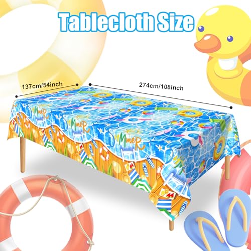 3 Pieces Pool Party Plastic Tablecloths, 54 * 108 Inch Summer Beach Table Covers, Hawaiian Beach Theme Table Cloth for Pool Party Decorations - color: Pool