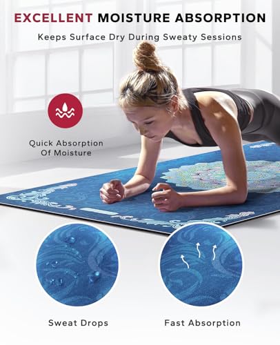 HAPBEAR Large Yoga Mat - 72"x36" Extra Wide Exercise Mat - 1/4" Thick Dual Color PVC | Anti-Slip Surface & High Cushioning - Ideal for Yoga, Pilates & Home Workouts - Bonus Mesh Bag - color: Blue