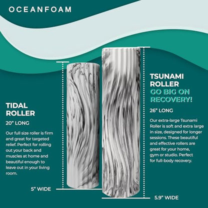 Oceanfoam Tsunami Roller (Black Marbled) - Extra-Large, 26" x 5.9" - Soft, Textured Foam Roller for Physical Therapy, Back Pain, Exercise & Stretching - Wave Textured - Yoga, Athletics, & Wellness - color: Black Marbled