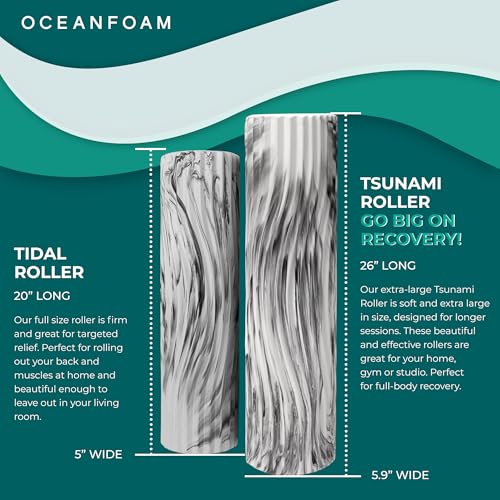 Oceanfoam Tsunami Roller (Black Marbled) - Extra-Large, 26" x 5.9" - Soft, Textured Foam Roller for Physical Therapy, Back Pain, Exercise & Stretching - Wave Textured - Yoga, Athletics, & Wellness - color: Black Marbled
