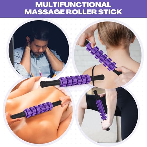 Hiboom 12 Pack Muscle Roller Stick for Deep Tissue, Leg Massage Roller with Anti Slip Grip Massage Relaxing Tools for Athletes Sculpting Yoga Sports Arms Back Calves Muscle Massager(Purple)