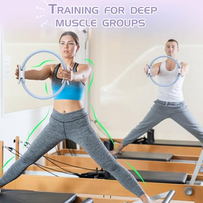Pilates Ring Set: 35cm Magic Circle with Dual Padded Handles, Pilates Mini Ball, and Resistance Bands (15, 25, 35 lbs) for Strength, Flexibility, Stability, and Body Toning - color: Blue-Essential