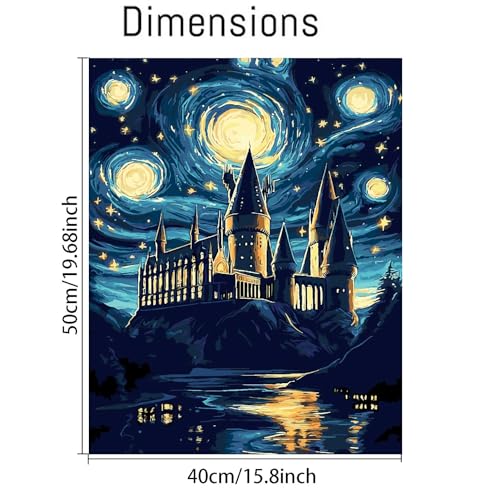 AALBLAC Magic Castle Paint by Numbers Kit for Adults Beginner - Starry Night Castle Paint by Numbers Canvas, DIY Abstract Landscape Oil Painting for Gift Home Wall Decor 16x20inch - color: Starry Night Castle-40X50