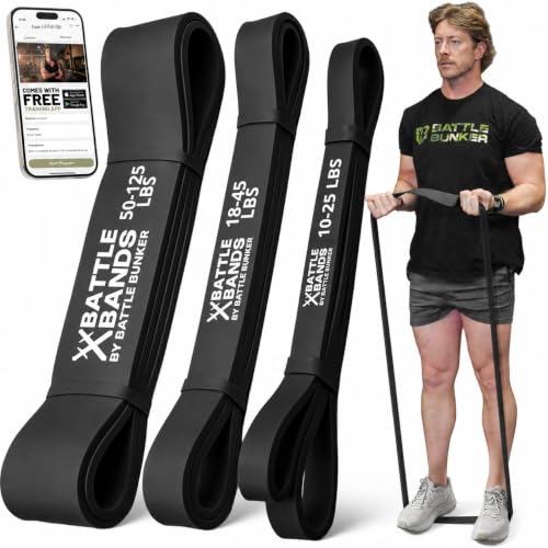 Battle Bunker Resistance Bands for Working Out - Heavy Duty Pull-Up Assist | Stretch Bands for Exercise and for Pull-Up Assistance, Strength Training and Powerlifting. Multi-layer Natural Latex, 3 Pack
