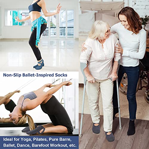 Ozaiic Pilates Socks for Women Non Slip Grip Yoga Barefoot Indoor Workout | Breathable cotton grippy sock, slipper sticky socks, one size fits women for barre, ballet, dance, hospital, home - color: 4 Pairs -Blue/Purple/Pink/Dark Gray