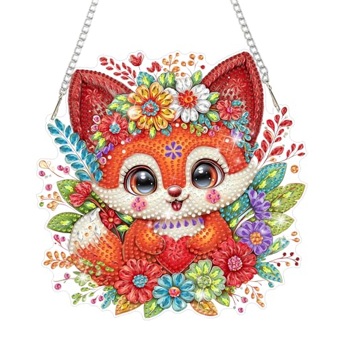 MAXBYE Diamond Painting Hanging Pendant, Red Fox DIY Special Shaped Diamond Art Kits for Adults，Double Sided Rhinestone for Beginners Gift Window Wall Door Decoration 8×8 Inch - color: Red Fox